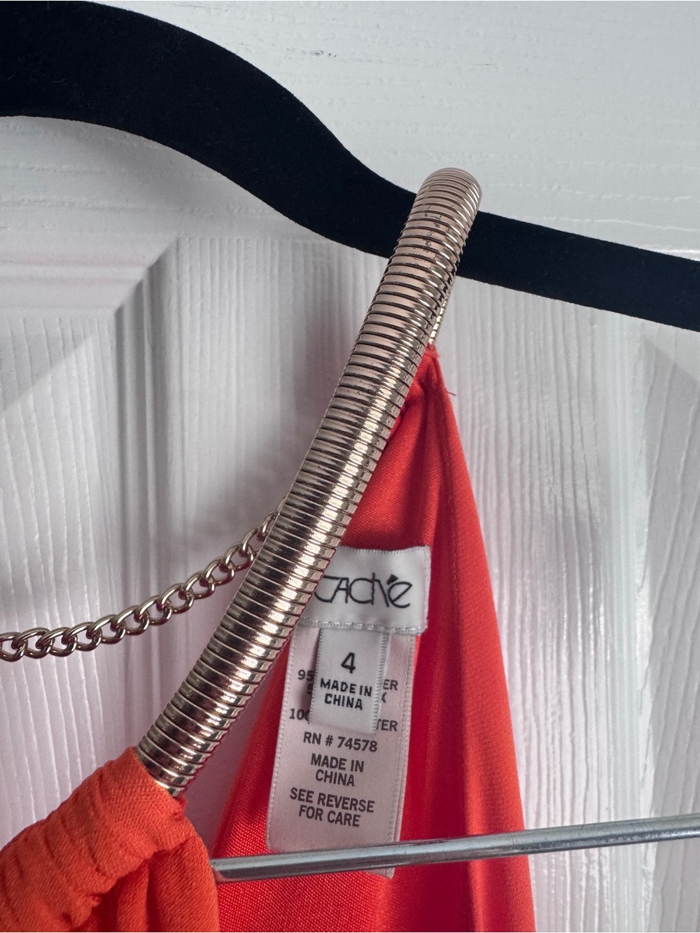Cache Coral Orange Halter Dress Size 4 Gold Chain Neck Tiered Ruffle Cocktail - Picture 5 of 16